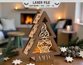 Laserdatei Weihnachten Laser Cut File Weihnachtsbaum Teelichthalter Wichtel LED Light SVG Datei DXF Template Christmasdeco Xmas Deko Winter