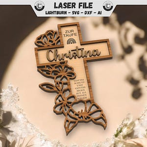 Croix pour baptême fichier laser communion fichier découpé au laser confirmation cadeau personnalisé fichier de découpe SVG fichier découpé au laser DXF cadeau de baptême