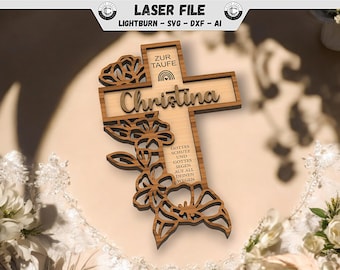 Cross for baptism laser file communion laser cut file confirmation personalized gift SVG cutting file lasercut DXF file baptism gift