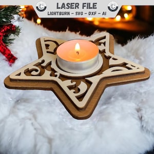 レーザー ファイル クリスマス スター キャンドル ティーライト ホルダー ファイル キャンドル ホルダー クリスマス SVG Glowforge 木製キャンドル ホルダー DXF Ai デジタル ダウンロード