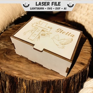 Fichier laser de communion Coffret cadeau de confirmation Fichier découpé au laser Coffret cadeau de première communion Fichier SVG en bois Glowforge Ready Digital Download