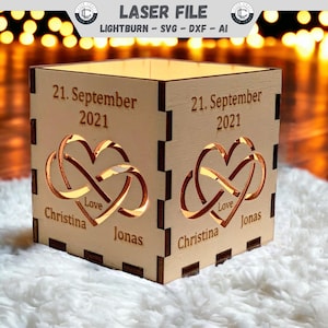Laser Cut File Windlicht Love Valentin Valentinstag Weihnachten Datei Laterne SVG  Holz Kerzenhalter DXF Ai Vektor Digitaler Download