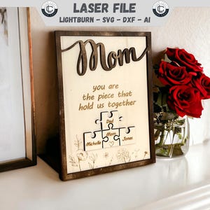 Laserbestand Moederdagcadeau Laserbestand Moederdagcadeau Puzzelstukjes "Mama, jij bent het stukje" SVG-snijbestand DXF Lasergesneden