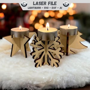 File laser Candele di Natale Portacandele Set File Portacandele di Natale SVG, Portacandele in legno Glowforge, DXF, Ai, Download digitale