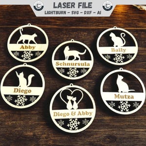 Fichier découpé au laser pour chat de Noël Ornement d'arbre de Noël Fichier SVG pour animaux de compagnie