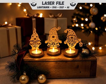 Gnome Laser Cut File Christmas Tealight Holder Christmas Decoration Candle Holder Decoration SVG Laser File Laserfiles Christmas