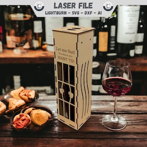 Plik wycinany laserowo Pudełko na wino Wypuść mnie Plik wycinany laserowo Pudełko na wino Prezent wycinany laserowo Plik SVG Plik do cięcia DXF Pobieranie cyfrowe