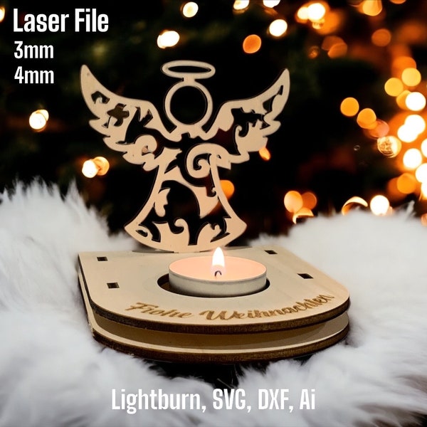 Christmas Laser File Weihnachten Teelichthalter Angel Datei Candle holder Christmas SVG Glowforge Holz Kerzenhalter DXF Ai Digitaler Datei