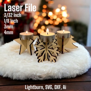 Laser File Christmas Candles Tealight Holder Set File Candle holder Christmas SVG, Glowforge Wooden Candle Holder, DXF, Ai, Digital Download