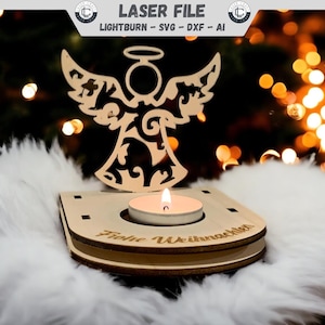 Christmas Laser File Weihnachten Teelichthalter Angel Datei Candle holder Christmas SVG Glowforge Holz Kerzenhalter DXF Ai Digitaler Datei