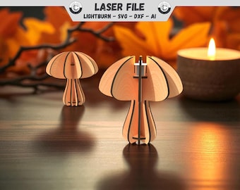 3D Pilz Laserdatei Herbstdeko Holz Laser Cut File Teelichthalter Laserschnittvorlage SVG DIY Herbst Dekoration Pilz Lasercutfile DXF Laterne