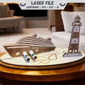 Kreuzfahrt Geldgeschenk Laser Cut Datei Schiff Hafen Geschenk SVG DXF Ai Lightburn Digitaler Download 3mm 4mm