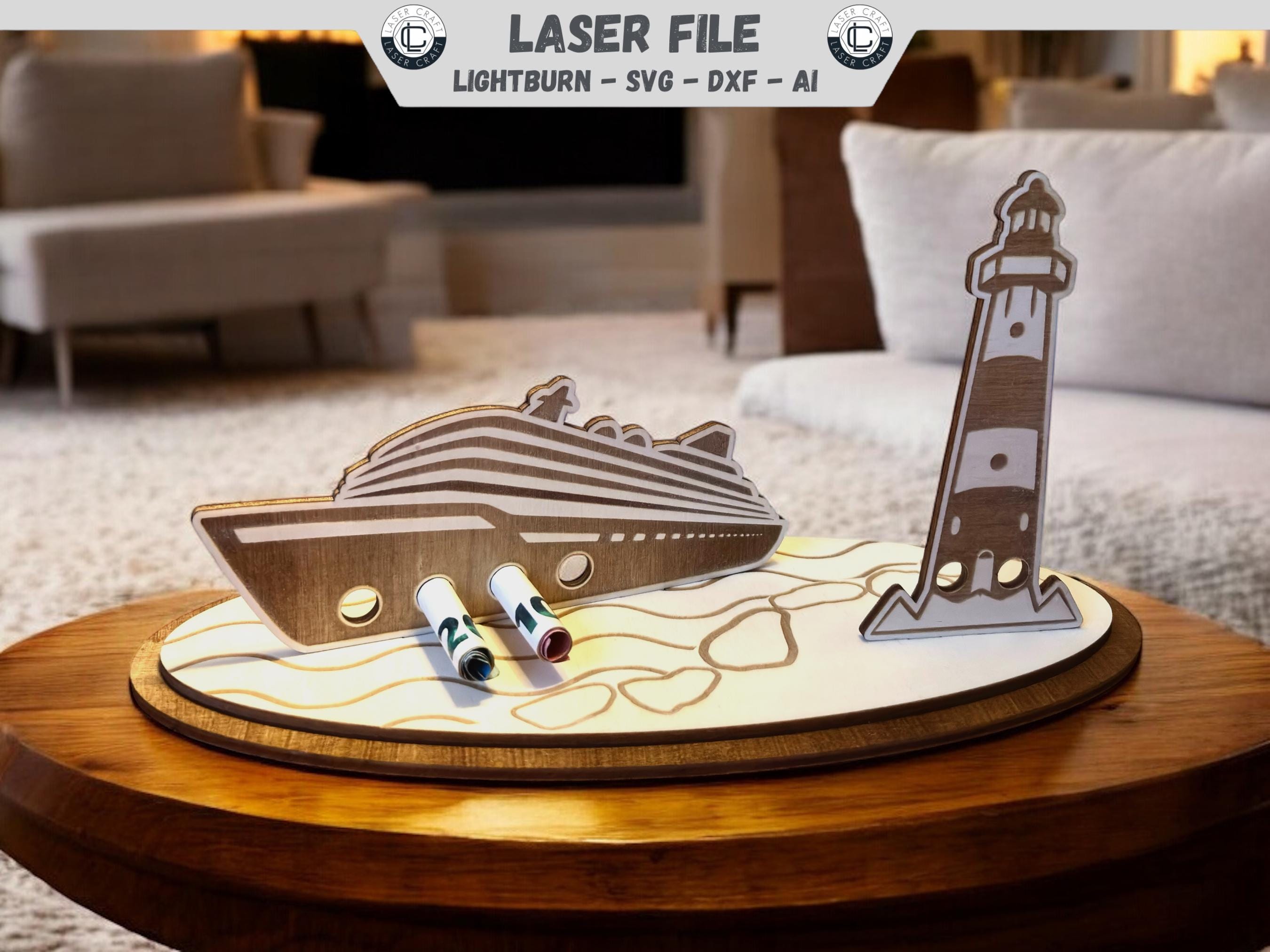 Cruise Cash Gift Laser Cut File Ship Harbor Gift SVG DXF Ai Lightburn Digitale Download 3 mm 4 mm