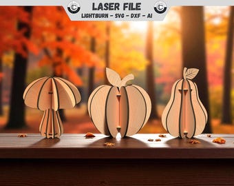 3D kruiden laserbestand set herfstdecoratie hout lasergesneden bestand SVG DIY decoratie lasergesneden bestand DXF Thanksgiving festivaldecoratie appel peer paddenstoel lantaarn