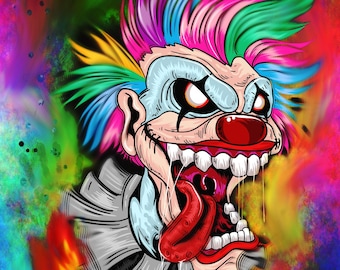 Crazy Evil Clown Poster | Colorful | Scary | Photo Lab Quality | 3 Sizes and Framed