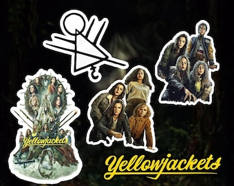 Pegatinas de Yellowjackets 1 / Símbolo, fotos de grupo / Vinilo brillante de alta calidad / Fácil de despegar / Portátiles y botellas de agua