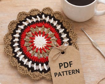 Mandala Untersetzer Muster PDF - häkeln - Runder Boho Mug Rug, Kaffeeuntersetzer, Sofort Download