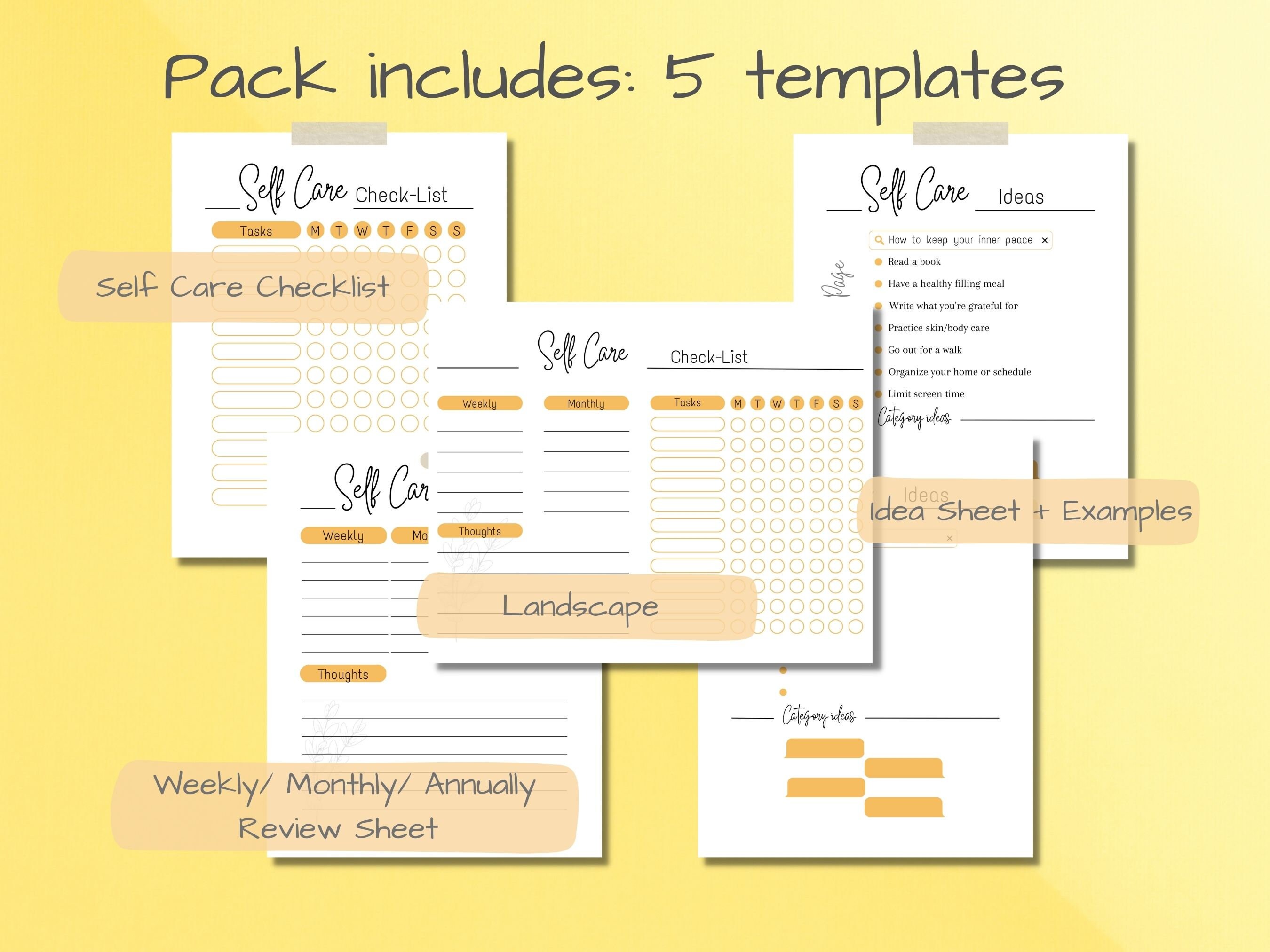 Self Care Checklistself Care Planner Sheetsself Care for