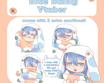 Sleepy Blue PNGTuber Bunny Girl - Anime, Chibi, Kawaii, Premade Twitch Stream Asset | Ready To use | Vtuber | Streaming | Veadomini |