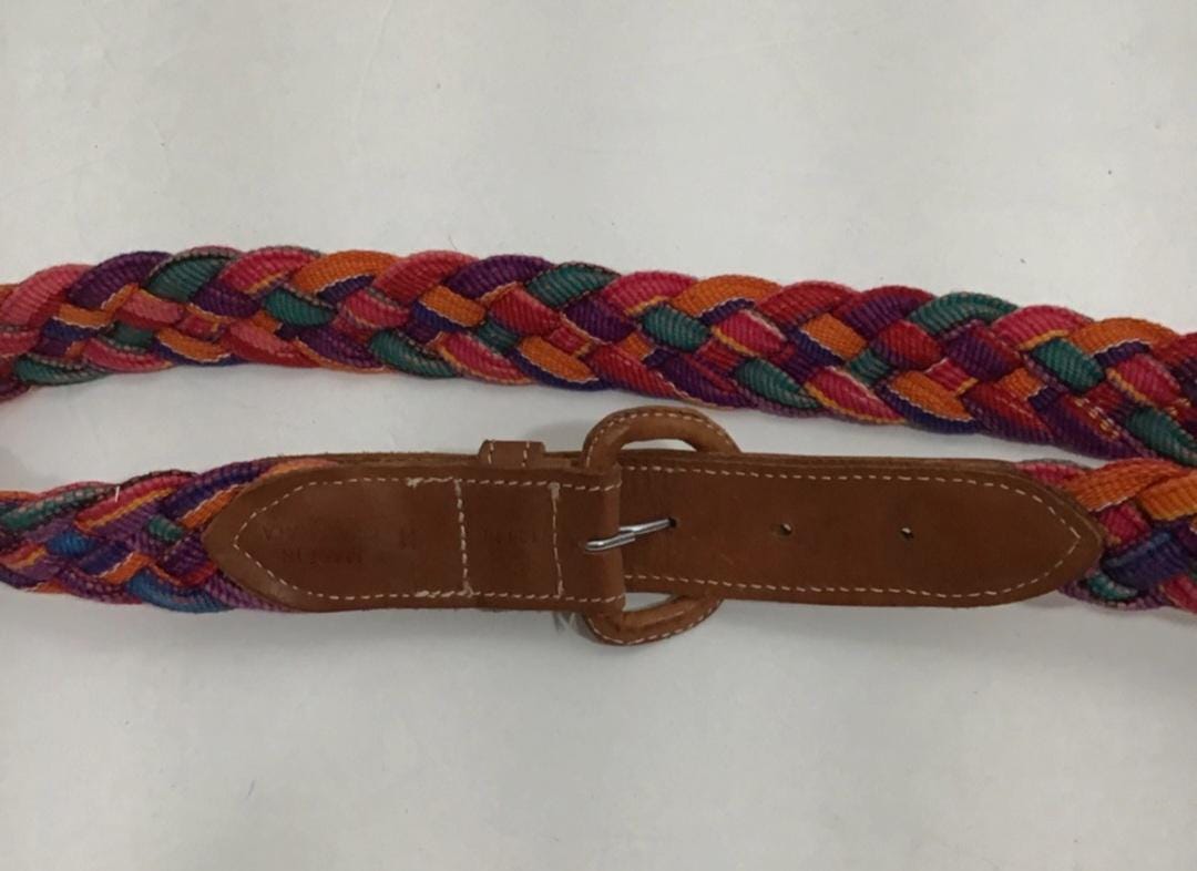Guatemalan Leather Belt, Winter White Open Weave, Narrow, Rare, NWOT Guatemalan belt leather backed - Gem main image 4