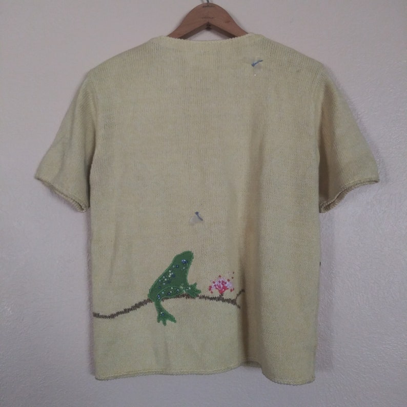 Vintage Susan Bristol Yellow Frog & Dragonfly Cardigan Sweater Shirt ...