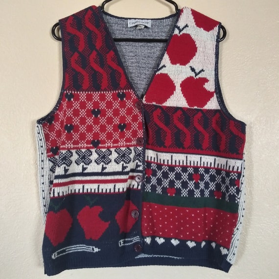 Vintage Cabin Creek Apple Heart Sweater Vest Wome… - image 1