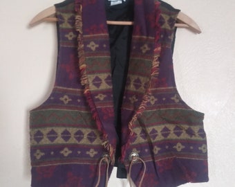 Vintage You Babes Southwestern Tasseled Vest Women's Small