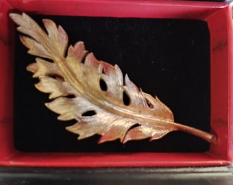 Vintage 60's Coro Gold Colored Leaf Brooch