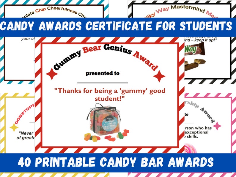 40 Printable Candy Bar Awards for Students or Colleagues, Candy Bar ...