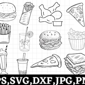 Fast Food Svg\ Food Doodle Clipart\ Breakfast Svg\ Food Svg Bundle\ Sweets Svg\ Food Vector\ Cute Food Svg\ Food Clipart\ Food Svg File\ PNG