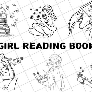 Meisje leesboek SVG\ boekkunst\ leesboek SVG\ meisje met boeken\ vrouw leesboek\ persoon leesboek\ vrouw SVG