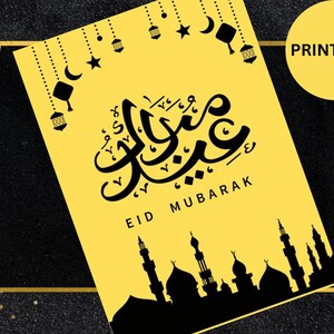 Cartões Eid Mubarak para impressão, cartões comemorativos islâmicos, download digital, presentes do Ramadã, cartões digitais islâmicos Eid Mubarak 5x7 pol., A6, Moon Boho