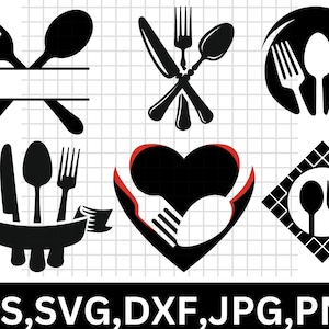Cutlery Monogram SVG Bundle\ Cutlery Silhouette Bundle SVG\ Fork Bundle\ Restaurant Equipment SVG\ Clip Art\ Fork Spoon and Knife monogram