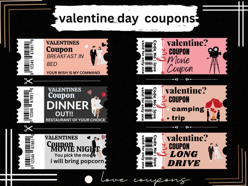 Valentine Day Coupons , Digital Love Coupons, Printable Love Coupons