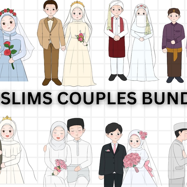 Muslim Wedding Couple\ Asian Wedding Couple\ Lovers\ Couple Bundle\ Muslim Anniversary Bundle\ Bride And Groom\ Jpg\ Png\ Eps\ Pdf
