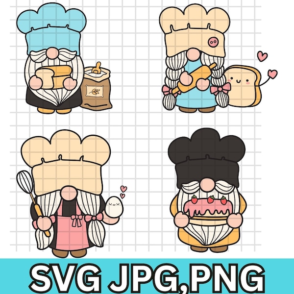 Baker Gnome SVG\ Gnome Bakery digital stamps\ Kitchen Gnomes clipart\ Gnome Chef Coloring Page\ coloring pages
