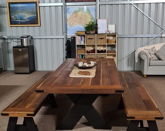 Beautiful, Solid and Rustic Alfresco Spotted Gum Timber Tables and Bench Seats