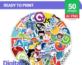 Web development and programming clip art stickers, ready to print, digital download, AI file, PNG, digital sticker, sheet template, Python