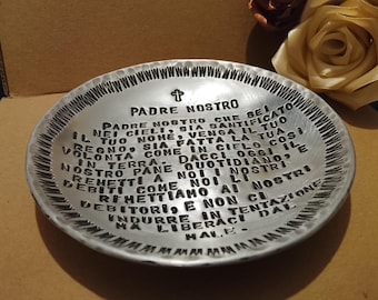 Handgegraveerde aluminium plaat van 12,2 cm – Het Onze Vader (Padre Nostro) | Katholieke religieuze decoratie | Cadeau voor heilige kunst