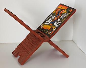Ethiopian Orthodox Bible Stand Hand Painted Saint George & Angel Wood Lectern 14"