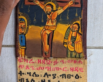 Ethiopian Folding Bible Sensul Leather Bound Hand Painted Icons Religious Gift