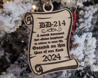 Personalized Funny DD-214 Military Ornament: Veteran, Retirement, Honorable Discharge Gift