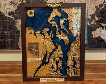 Bangor, Bremerton, Whidbey Island, Washington Personalized Epoxy Map - Perfect Navy/Submarine/Pilot/Surface Warfare Farewell/Retirement Gift