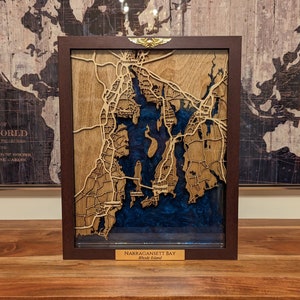 Mapa personalizado de epóxi de Newport Rhode Island, candidato a oficial, escola, faculdade de guerra naval, presente de comissionamento da Marinha dos EUA, Newport RI Art Navy PCS