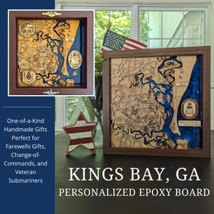 Kings Bay Karte Benutzerdefinierte U-Boot-Delfin-Geschenk Militärischen Ruhestandsgeschenk Navy veteran Nautisches Dekor Navy ETS Navy Chief Submariner Navy Wife
