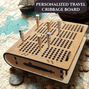 Tabuleiro de Cribbage de Viagem Personalizado - Dobradiça Móvel - Feito para Submarinistas