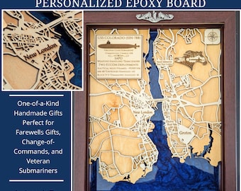 Groton CT New London CT carte époxy personnalisée cadeau d&#39;adieu sous-marin cadeau de retraite militaire cadeau conjoint de militaire cadeau de promotion PCS marine