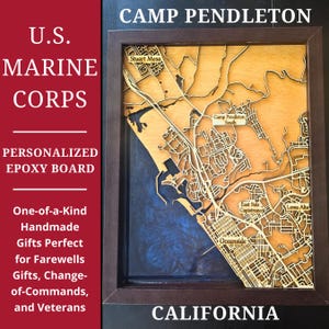Mappa epossidica personalizzata del Corpo dei Marines, Camp Pendleton, USMC, regalo per coniugi Milspouse, regalo per militari della California meridionale, regalo per arruolati, regalo per ufficiali USMC