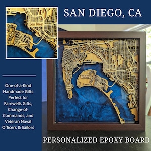 San Diego Epoxy Map Benutzerdefinierte Landkarte San Diego Kunst Militär Dekor Marineoffizier Navy Chief Navy etwa