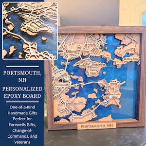 Personalisierte Portsmouth New Hampshire Karte Benutzerdefinierte U-Boot-Delfin Geschenk Militärischer Ruhestand Geschenk Marine-veteranen-nautisches Dekor Marinewerft